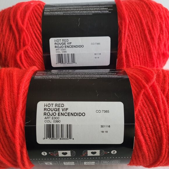 Red Heart Super Saver Yarn Lot Of 2 Skeins Hot Red 0390 Acrylic  7 Oz Ea - Picture 4 of 5